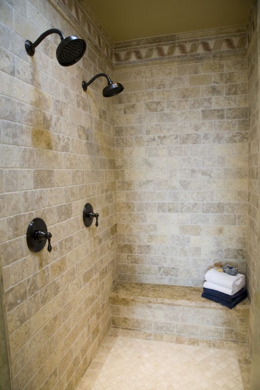 Dual Shower Heads with Modern Tile